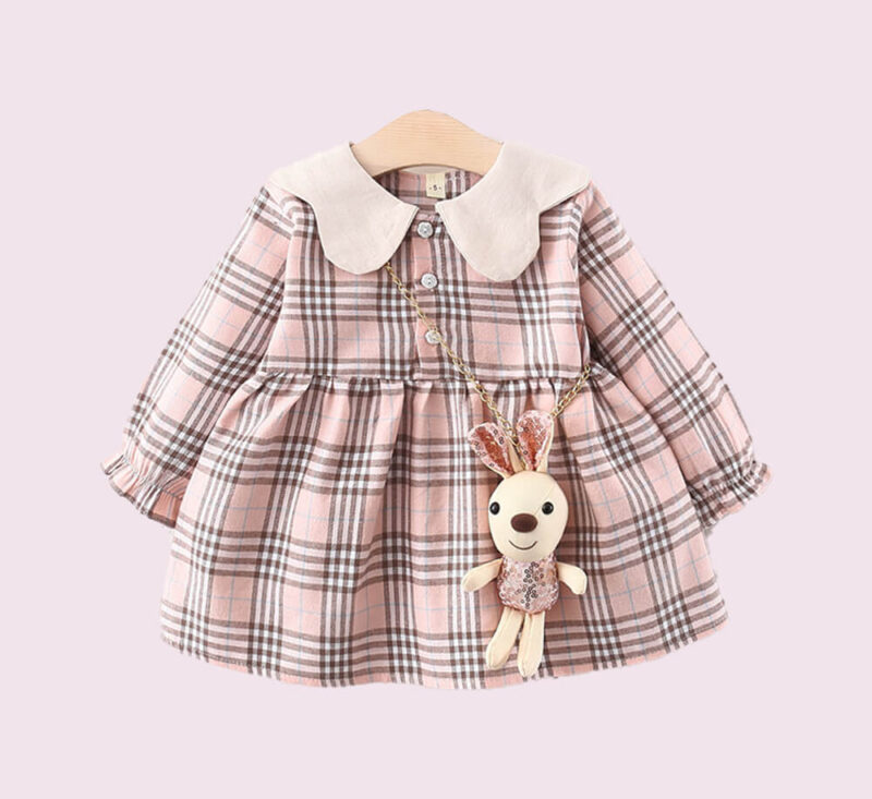 Детска карирана рокля с чантичка "Bunny" - Image 3